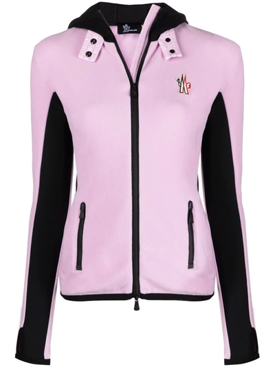 Moncler Stretch Polar Fleece Logo Hoodie In Pink