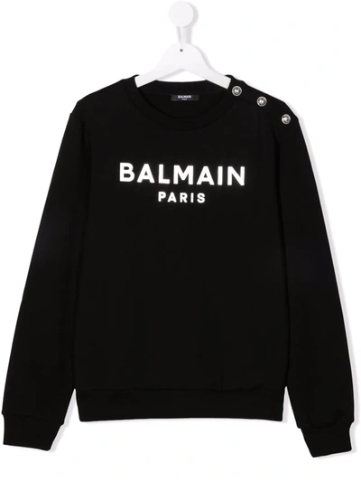 Balmain Teen Logo Print Sweatshirt In Black