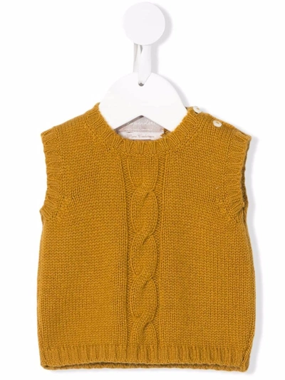 La Stupenderia Babies' Cable-knit Cashmere Vest In Yellow