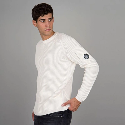 C.p. Company Mesh Crewneck Merino Wool In White