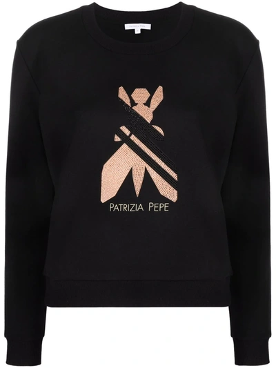 Patrizia Pepe Essential Rhinestone-embellished Sweatshirt In Black