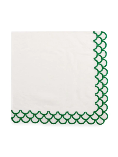 Nomi K Green-hand Embroidered Peacock Napkin - 24" In White