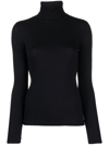 Majestic Cotton-cashmere Long Sleeve Turtleneck Top In Noir