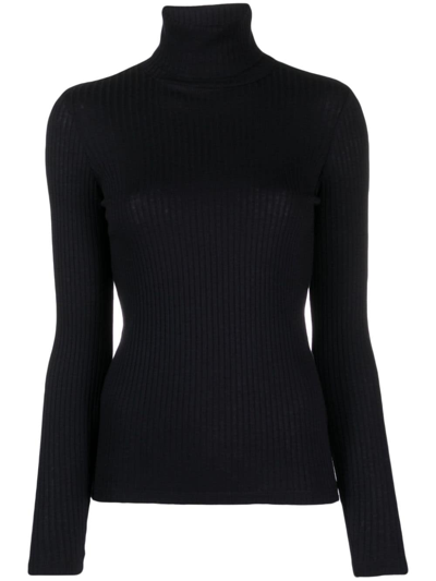 Majestic Cotton-cashmere Long Sleeve Turtleneck Top In Blue