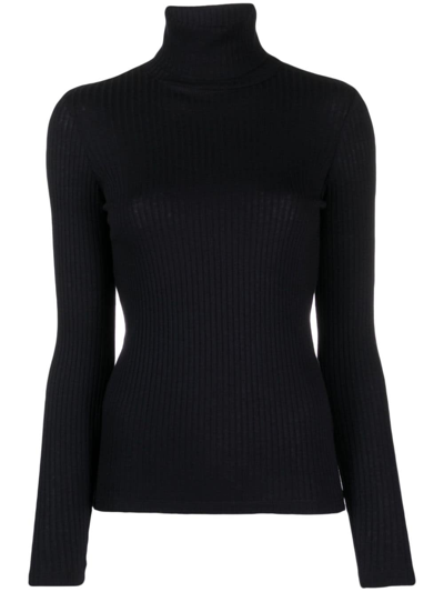 Majestic Cotton-cashmere Long Sleeve Turtleneck Top In Noir