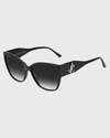 Jimmy Choo Shay Oversized Acetate Cat-eye Sunglasses In Black