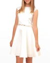 Un Deux Trois Kids' Girl's Fit-and-flare Belted Dress In Ivory