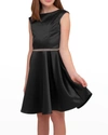Un Deux Trois Kids' Girl's Fit-and-flare Belted Dress In Black
