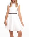 Un Deux Trois Kids' Girl's Fit-and-flare Belted Dress In White