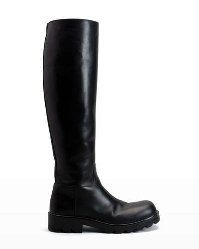 Bottega Veneta Lug-sole Leather Tall Boots In Black