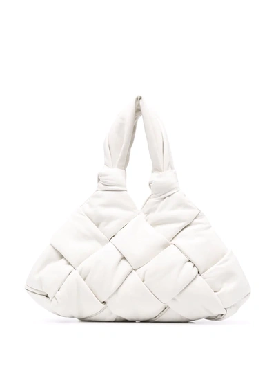 Bottega Veneta Padded Lock Small Intrecciato-leather Shoulder Bag In White