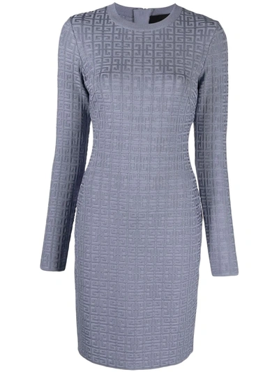 Givenchy Monogram-embossed Round-neck Stretch-knit Mini Dress In Blue