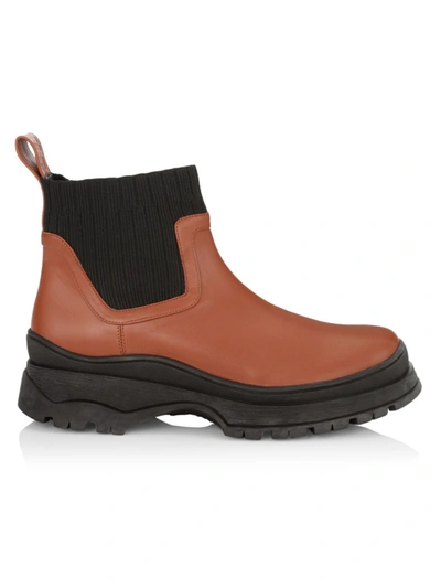 Staud Bow Lug-sole Leather Sock Boots In Brown