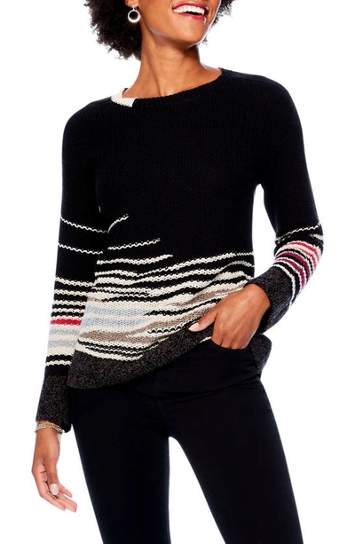 Nic + Zoe Stratosphere Stripe Crewneck Sweater In Black Multi