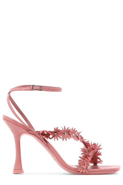 By Far Poppy 3d Flower Ankle-strap Sandals In Pink
