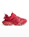 Balenciaga Men's Track Distressed Caged Chunky Sneakers In Faded Red