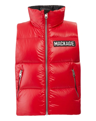 Mackage Kid's Charlee Quilted Logo Vest In Red