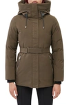 Mackage Jeni Water Resistant Down & Feather Fill Belted Parka In Army