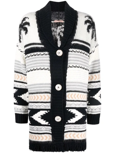 Twinset Geometric-print Knitted Cardigan In Black/white