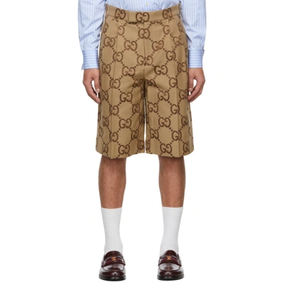 Gucci Gg-jacquard Cotton-blend Canvas Shorts In Beige