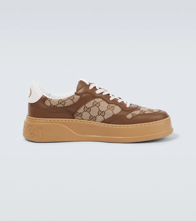 Gucci Jive Monogrammed Canvas And Leather Sneakers In Nude & Neutrals