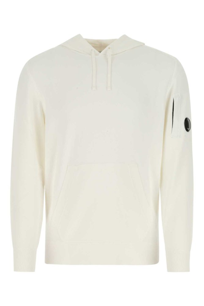 C.p. Company Lens-detail Long-sleeved Hoodie In Bianco