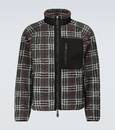 Burberry Dorian Patch-pocket Checked Fleece Jacket In Black