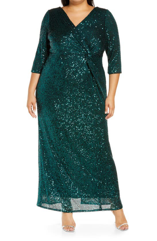 Alex Evenings Sequin Column Gown In Emerald Green | ModeSens