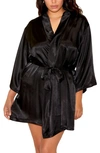 Icollection Satin Robe In Black