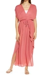 Elan Deep V-neck Cover-up Maxi Dress In Rose