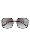Gucci Horsebit 58mm Square Sunglasses In Shiny Black