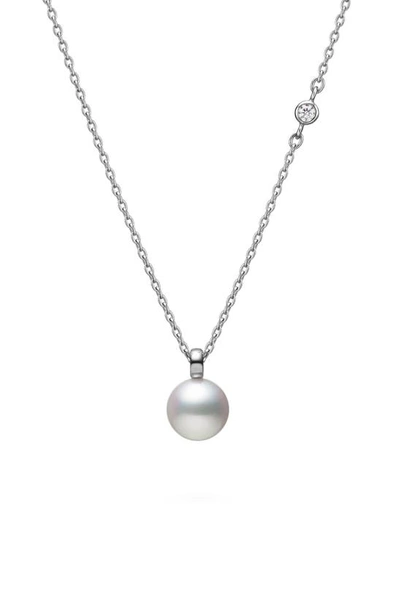 Mikimoto Classic Cultured Pearl & Diamond Pendant Necklace In 18kw