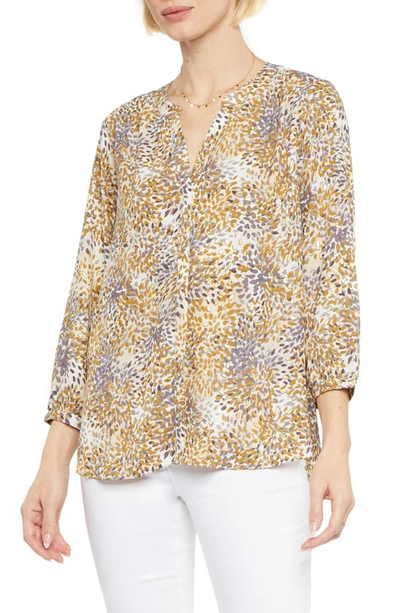 Nydj Three Quarter Sleeve Printed Pintucked Back Blouse In Champagne Cocktail