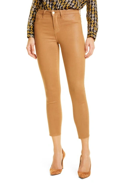 L Agence Margot Coated Crop High Waist Skinny Jeans In Nutmeg Coated