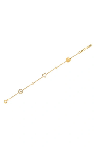 Ef Collection 14k Gold & Diamonds Peace Love Smile Bracelet In 14k Yellow Gold