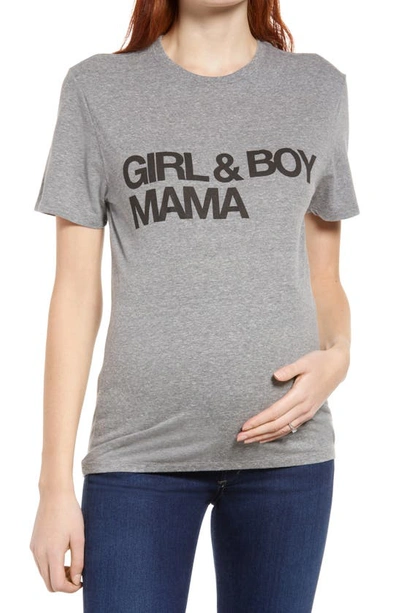 Bun Maternity Girl & Boy Mama Jersey Maternity/nursing Graphic Tee In Heather Gray