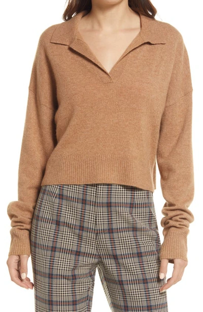 Reformation Cashmere Polo Sweater In Camel/ Camel