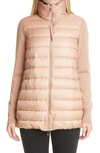 Moncler Quilted Down & Wool Long Cardigan In Dark Pink