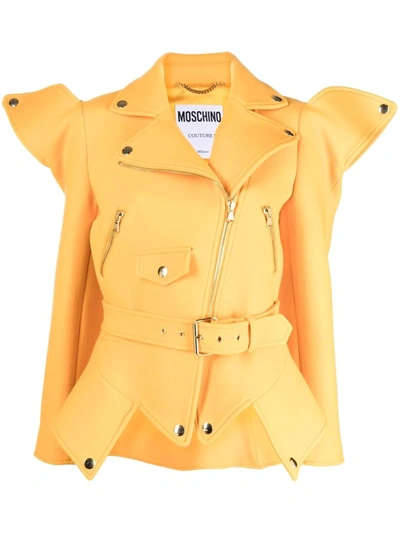 Moschino Couture Asymmetric Biker Jacket In Gelb