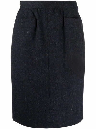 Pre-owned Saint Laurent 1980s High-waisted Straight Skirt In 蓝色