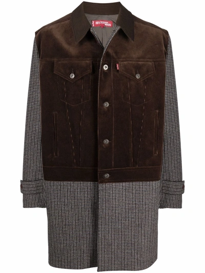 Junya Watanabe Contrast Button-up Single-breasted Coat In Brown