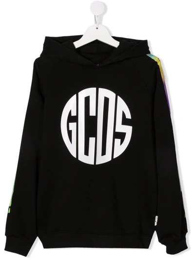 Gcds Kids' Logo-print Cotton Hoodie In Black