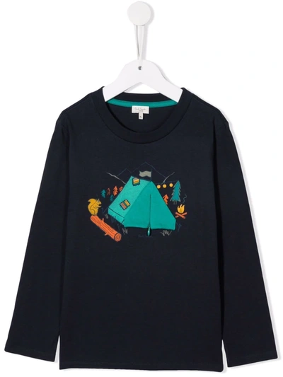 Paul Smith Junior Kids' Navy Camping Print Long Sleeve Tee