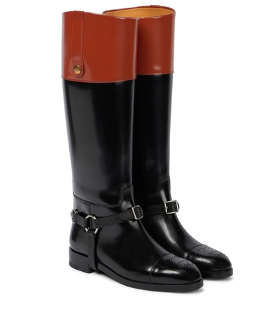 Gucci Zelda Harness-embellished Leather Knee-high Boots In Black