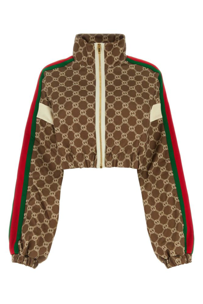 Gucci Gg Jacquard Cropped Sweatshirt With Web In Green