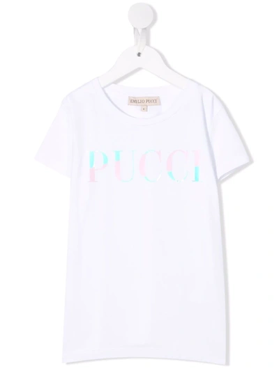 Emilio Pucci Junior Kids' Logo-print Iridescent T-shirt In White