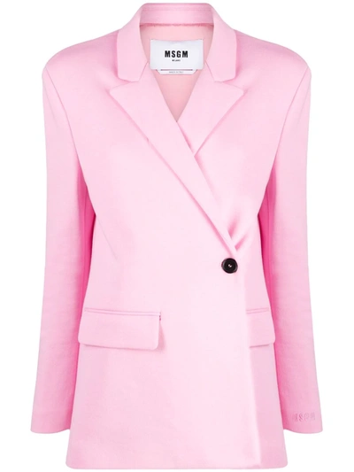 Msgm Notched-lapels Single-breasted Blazer In Pink
