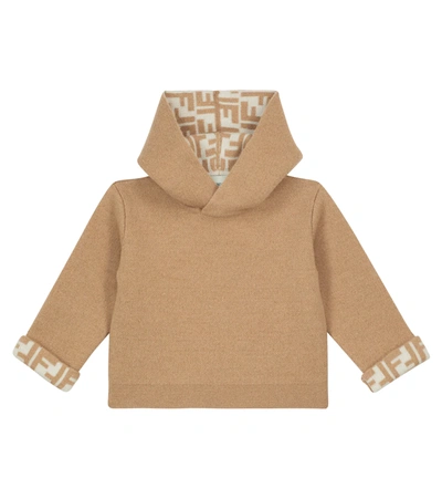 Fendi Babies' Ff-logo Knitted Hoodie In Camel