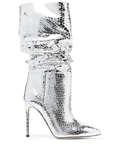 Paris Texas 105 Silver Python-effect Leather Knee-high Boots