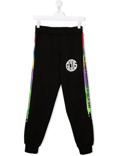 Gcds Kids' Graphic-print Cotton Track Trousers In Black